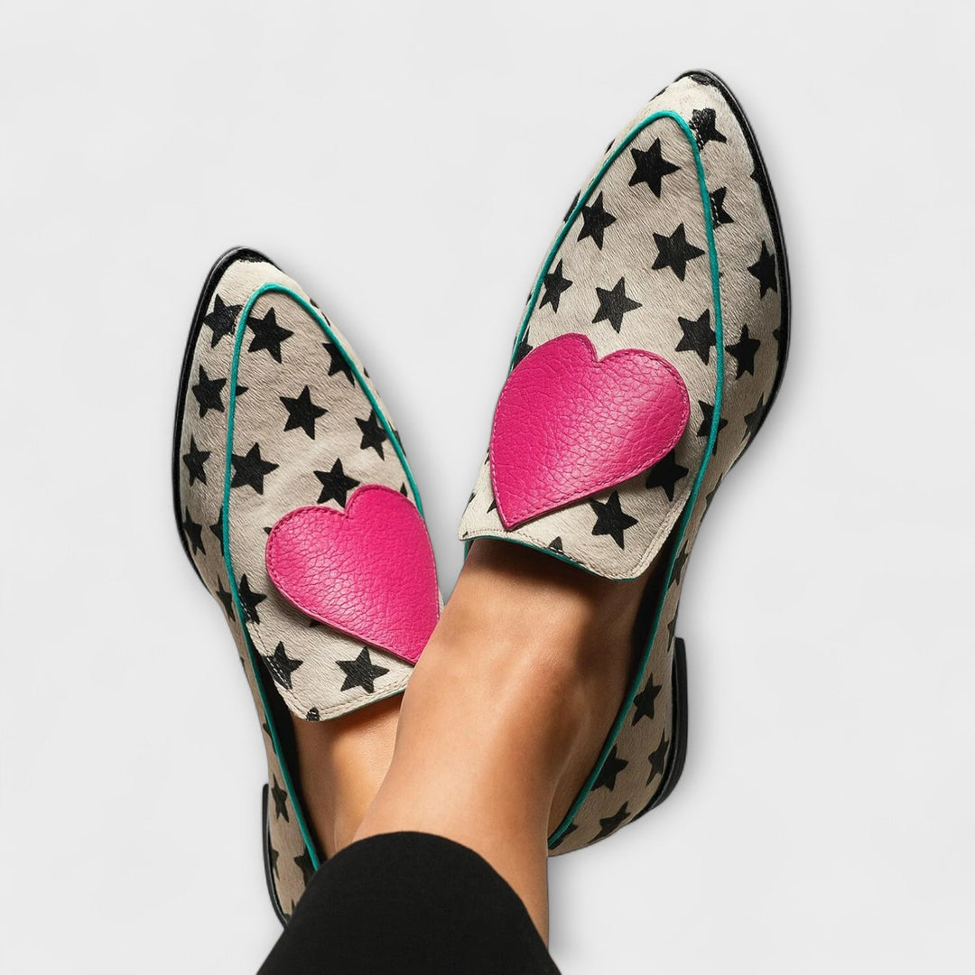 Jovie β Elegant Beige Loafers with Enchanting Heart Embroidery