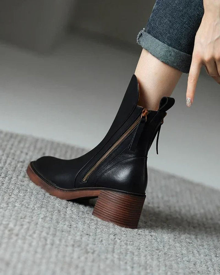 Belle Étoile™ | Garciel – Black leather ankle boots with comfort heel