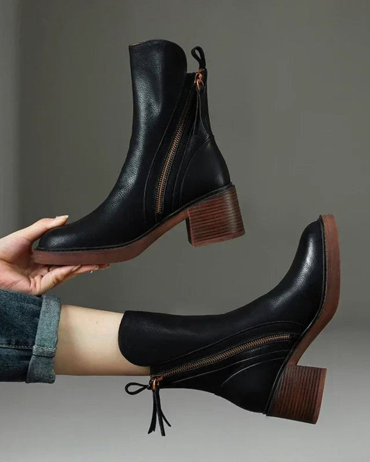 Belle Étoile™ | Garciel – Black leather ankle boots with comfort heel