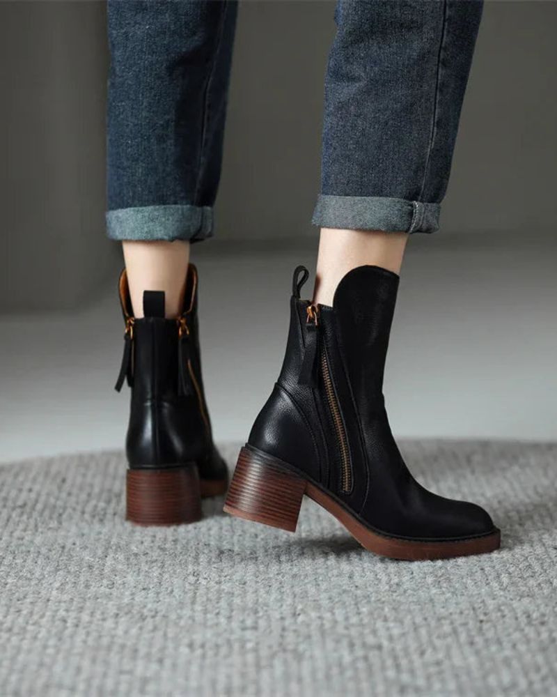 Belle Étoile™ | Garciel – Black leather ankle boots with comfort heel