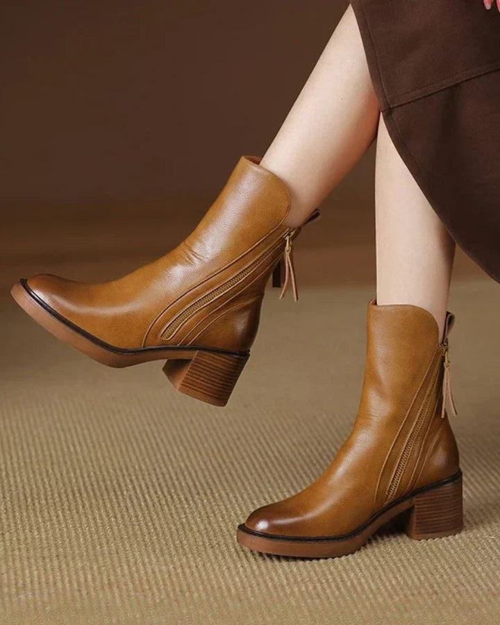 Belle Étoile™ | Garciel – Black leather ankle boots with comfort heel
