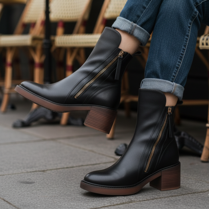 Belle Étoile™ | Garciel – Black leather ankle boots with comfort heel