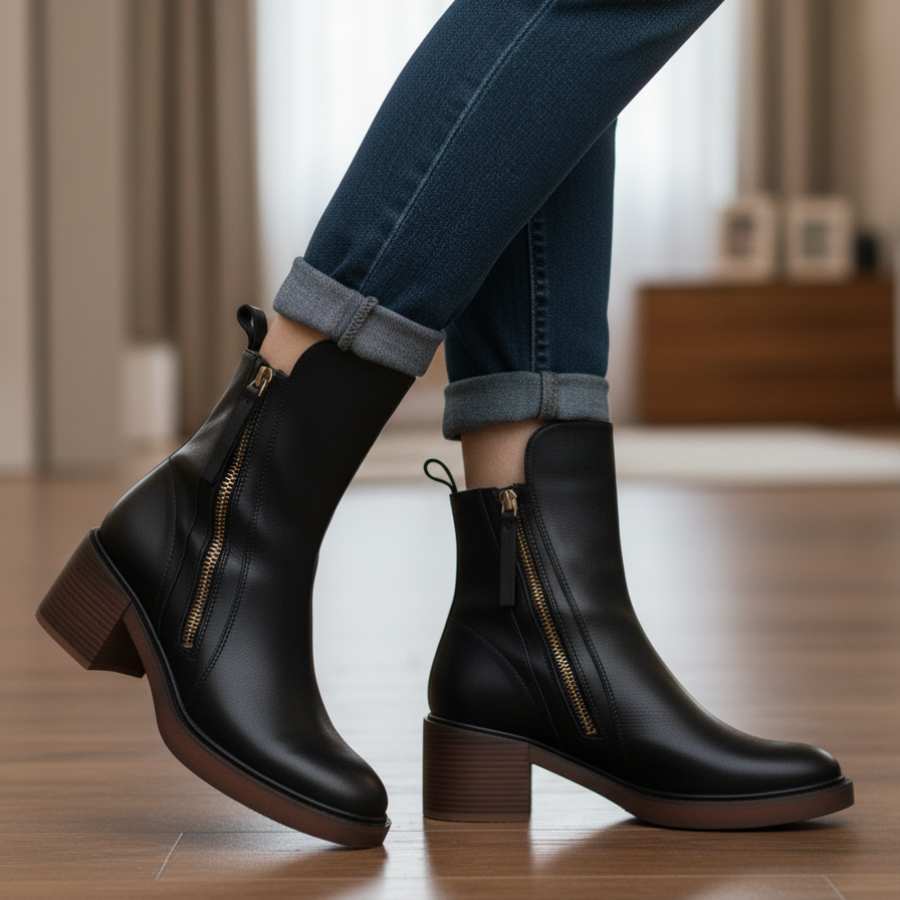 Belle Étoile™ | Garciel – Black leather ankle boots with comfort heel