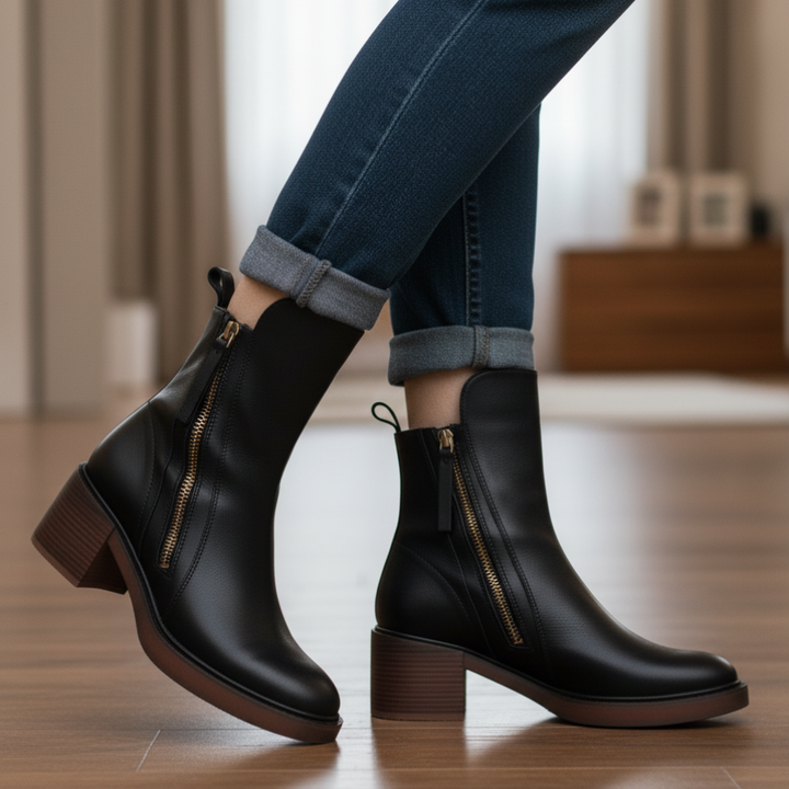 Belle Étoile™ | Garciel – Black leather ankle boots with comfort heel