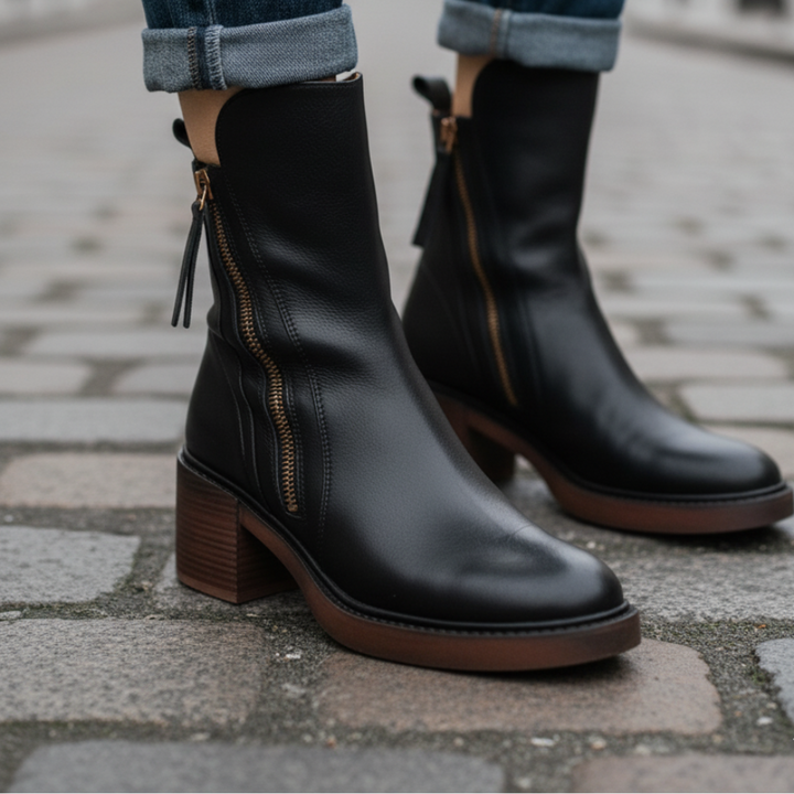 Belle Étoile™ | Garciel – Black leather ankle boots with comfort heel