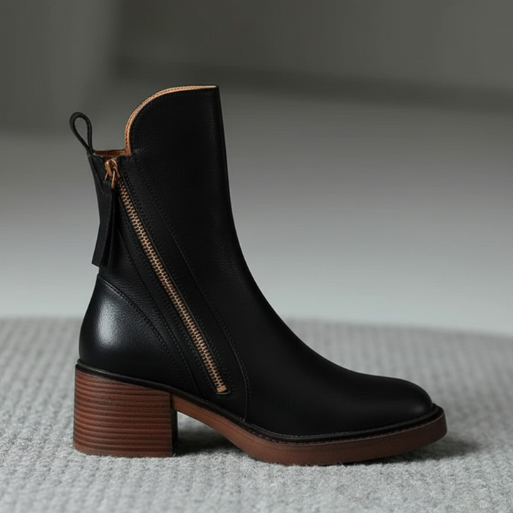 Belle Étoile™ | Garciel – Black leather ankle boots with comfort heel