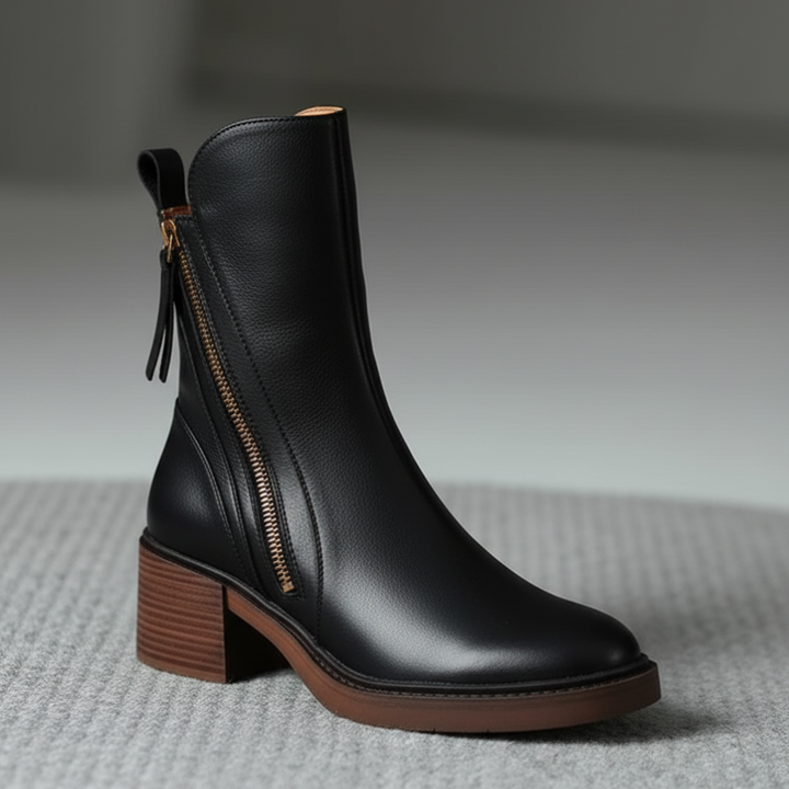 Belle Étoile™ | Garciel – Black leather ankle boots with comfort heel